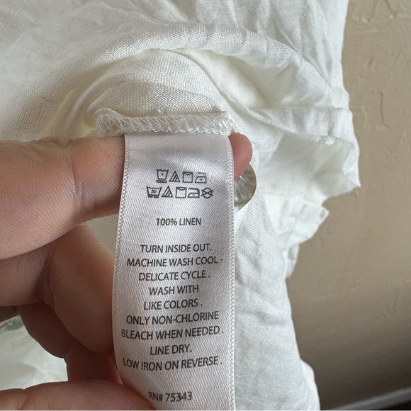 Sigrid Olsen White Linen Blouse Collared Pullover Lagenlook Small - Picture 10 of 10